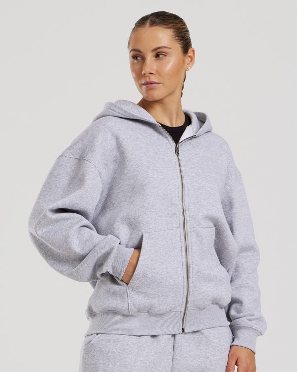 Comfort Oversized Zip-Up Hoodie | Silver Grey Marl Mode